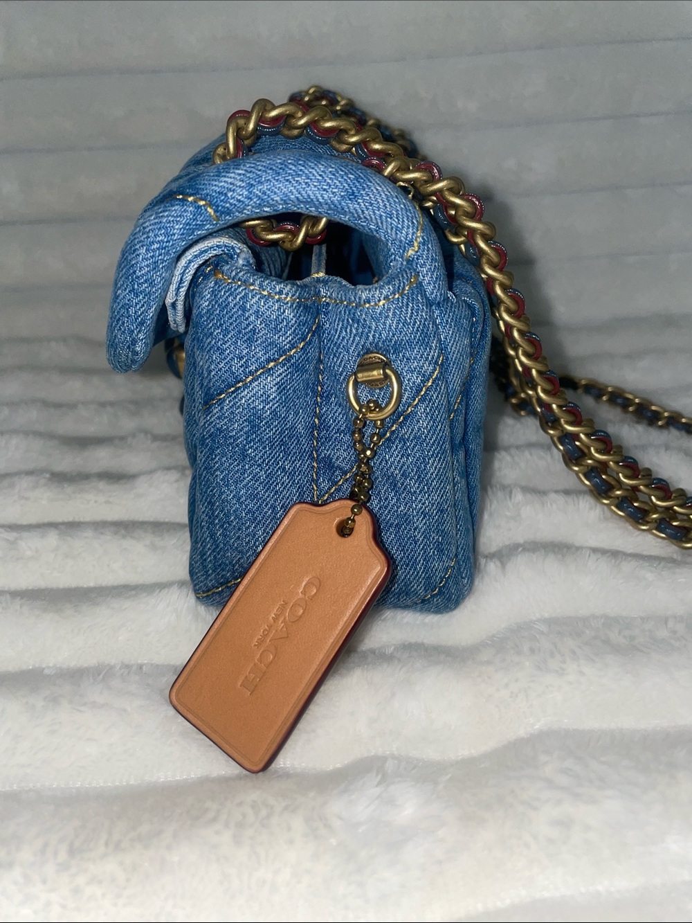 New W/O Tag Coach Blue Quilted Tabby 20 Blue Indigo Denim - Picture 5 of 10